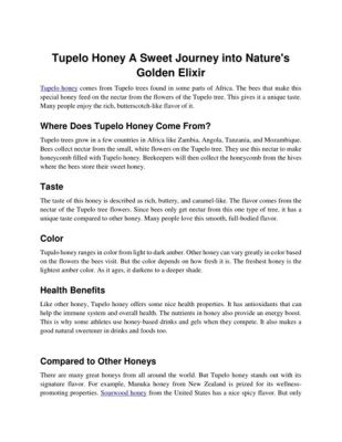  Tupelo Honey: สูตรลับความหวานจากธรรมชาติ!